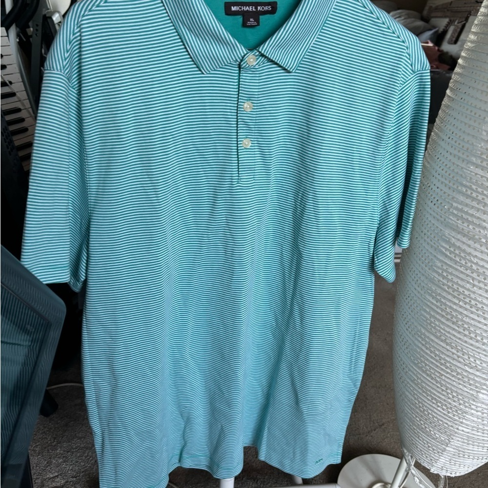 Michael Kors Men’s Polo Shortsleeve Shirt Blue/white Striped Collared Button Up